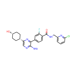 Nc1ncc([C@H]2CC[C@@H](O)CC2)nc1-c1ccc(C(=O)NCc2cccc(Cl)n2)c(F)c1 ZINC001772599458