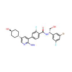 Nc1ncc([C@H]2CC[C@H](O)CC2)cc1-c1ccc(C(=O)N[C@H](CO)c2cc(F)cc(Br)c2)c(F)c1 ZINC001772597538