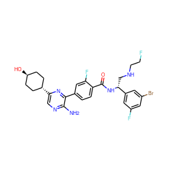 Nc1ncc([C@H]2CC[C@H](O)CC2)nc1-c1ccc(C(=O)N[C@H](CNCCF)c2cc(F)cc(Br)c2)c(F)c1 ZINC001772581989