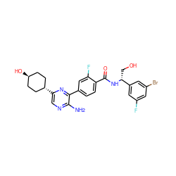 Nc1ncc([C@H]2CC[C@H](O)CC2)nc1-c1ccc(C(=O)N[C@H](CO)c2cc(F)cc(Br)c2)c(F)c1 ZINC001772608922