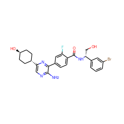 Nc1ncc([C@H]2CC[C@H](O)CC2)nc1-c1ccc(C(=O)N[C@H](CO)c2cccc(Br)c2)c(F)c1 ZINC001772624033