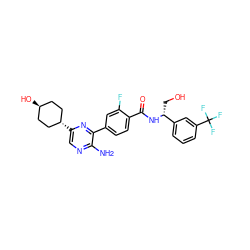 Nc1ncc([C@H]2CC[C@H](O)CC2)nc1-c1ccc(C(=O)N[C@H](CO)c2cccc(C(F)(F)F)c2)c(F)c1 ZINC001772645078