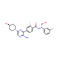 Nc1ncc([C@H]2CC[C@H](O)CC2)nc1-c1ccc(C(=O)N[C@H](CO)c2cccc(I)c2)c(F)c1 ZINC001772615837