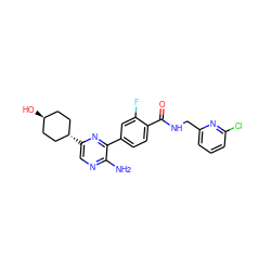 Nc1ncc([C@H]2CC[C@H](O)CC2)nc1-c1ccc(C(=O)NCc2cccc(Cl)n2)c(F)c1 ZINC001772571165