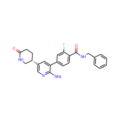 Nc1ncc([C@H]2CCC(=O)NC2)cc1-c1ccc(C(=O)NCc2ccccc2)c(F)c1 ZINC001772580786