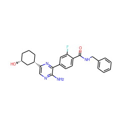 Nc1ncc([C@H]2CCC[C@@H](O)C2)nc1-c1ccc(C(=O)NCc2ccccc2)c(F)c1 ZINC001772628127