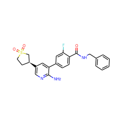 Nc1ncc([C@H]2CCS(=O)(=O)C2)cc1-c1ccc(C(=O)NCc2ccccc2)c(F)c1 ZINC001772581672