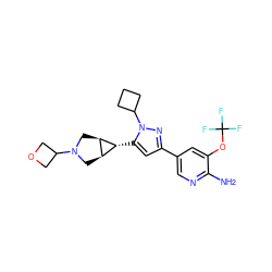 Nc1ncc(-c2cc([C@@H]3[C@H]4CN(C5COC5)C[C@H]43)n(C3CCC3)n2)cc1OC(F)(F)F ZINC000148104251