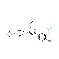 Nc1ncc(-c2cc([C@@H]3[C@H]4CN(C5COC5)C[C@H]43)n(CC3CC3)n2)cc1OC(F)F ZINC000148077571