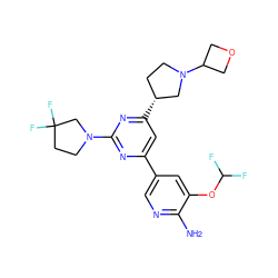 Nc1ncc(-c2cc([C@@H]3CCN(C4COC4)C3)nc(N3CCC(F)(F)C3)n2)cc1OC(F)F ZINC000653763587