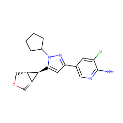 Nc1ncc(-c2cc([C@H]3[C@@H]4COC[C@@H]43)n(C3CCCC3)n2)cc1Cl ZINC000148071311