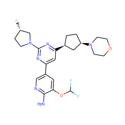 Nc1ncc(-c2cc([C@H]3CC[C@@H](N4CCOCC4)C3)nc(N3CC[C@H](F)C3)n2)cc1OC(F)F ZINC000653748711