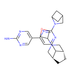 Nc1ncc(-c2cc(C3[C@H]4CC[C@H]3CN(C3COC3)C4)nc(N3CC4CC3C4)n2)cn1 ZINC000653760512