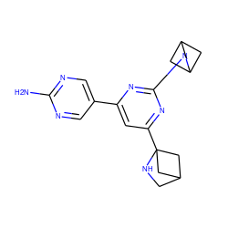 Nc1ncc(-c2cc(C34CC(CN3)C4)nc(N3CC4CC3C4)n2)cn1 ZINC000653663075