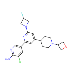 Nc1ncc(-c2cc(C3CCN(C4COC4)CC3)cc(N3CC(F)C3)n2)cc1Cl ZINC000653747971