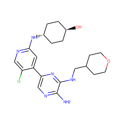 Nc1ncc(-c2cc(N[C@H]3CC[C@H](O)CC3)ncc2Cl)nc1NCC1CCOCC1 ZINC000261074639