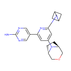 Nc1ncc(-c2cc(N3[C@H]4CC[C@H]3COC4)cc(N3CC4CC3C4)n2)cn1 ZINC000653672865