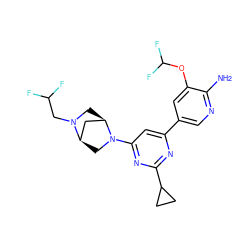 Nc1ncc(-c2cc(N3C[C@@H]4C[C@H]3CN4CC(F)F)nc(C3CC3)n2)cc1OC(F)F ZINC000653665375