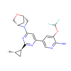 Nc1ncc(-c2cc(N3C[C@@H]4C[C@H]3CO4)nc([C@H]3C[C@@H]3F)n2)cc1OC(F)F ZINC000653680455