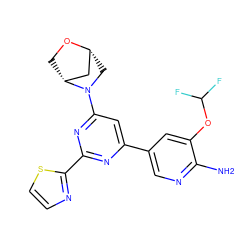 Nc1ncc(-c2cc(N3C[C@@H]4C[C@H]3CO4)nc(-c3nccs3)n2)cc1OC(F)F ZINC000653667563