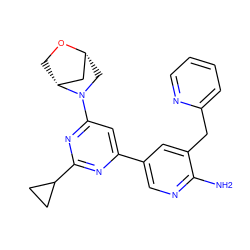 Nc1ncc(-c2cc(N3C[C@@H]4C[C@H]3CO4)nc(C3CC3)n2)cc1Cc1ccccn1 ZINC000653681029