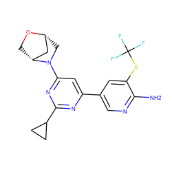 Nc1ncc(-c2cc(N3C[C@@H]4C[C@H]3CO4)nc(C3CC3)n2)cc1SC(F)(F)F ZINC000653664352