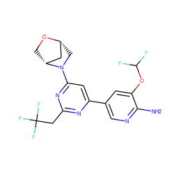 Nc1ncc(-c2cc(N3C[C@@H]4C[C@H]3CO4)nc(CC(F)(F)F)n2)cc1OC(F)F ZINC000653673706