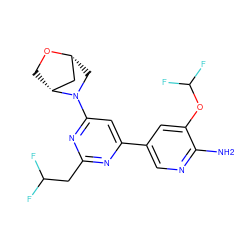 Nc1ncc(-c2cc(N3C[C@@H]4C[C@H]3CO4)nc(CC(F)F)n2)cc1OC(F)F ZINC000653682841