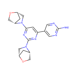 Nc1ncc(-c2cc(N3C[C@@H]4C[C@H]3CO4)nc(N3C[C@@H]4C[C@H]3CO4)n2)cn1 ZINC000221359561