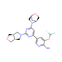 Nc1ncc(-c2cc(N3C[C@@H]4C[C@H]3CO4)nc(N3C[C@H]4COC[C@H]4C3)n2)cc1OC(F)F ZINC000653765536