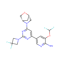 Nc1ncc(-c2cc(N3C[C@@H]4C[C@H]3CO4)nc(N3CC(F)(F)C3)n2)cc1OC(F)F ZINC000221359636