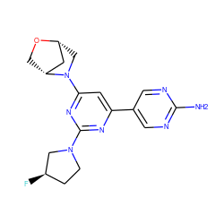 Nc1ncc(-c2cc(N3C[C@@H]4C[C@H]3CO4)nc(N3CC[C@@H](F)C3)n2)cn1 ZINC000653667582