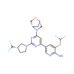 Nc1ncc(-c2cc(N3C[C@@H]4C[C@H]3CO4)nc(N3CC[C@H](C(F)F)C3)n2)cc1OC(F)F ZINC000653748752