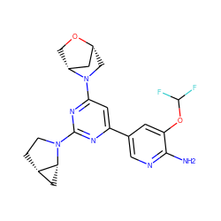 Nc1ncc(-c2cc(N3C[C@@H]4C[C@H]3CO4)nc(N3CC[C@H]4C[C@H]43)n2)cc1OC(F)F ZINC000653685006