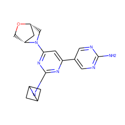 Nc1ncc(-c2cc(N3C[C@@H]4C[C@H]3CO4)nc(N3CC4CC3C4)n2)cn1 ZINC000653775398