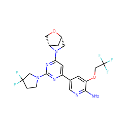 Nc1ncc(-c2cc(N3C[C@@H]4C[C@H]3CO4)nc(N3CCC(F)(F)C3)n2)cc1OCC(F)(F)F ZINC000653686460