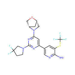 Nc1ncc(-c2cc(N3C[C@@H]4C[C@H]3CO4)nc(N3CCC(F)(F)C3)n2)cc1SC(F)(F)F ZINC000653661102