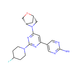 Nc1ncc(-c2cc(N3C[C@@H]4C[C@H]3CO4)nc(N3CCC(F)CC3)n2)cn1 ZINC000221294530