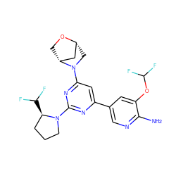 Nc1ncc(-c2cc(N3C[C@@H]4C[C@H]3CO4)nc(N3CCC[C@H]3C(F)F)n2)cc1OC(F)F ZINC000653778416