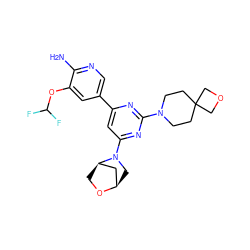 Nc1ncc(-c2cc(N3C[C@@H]4C[C@H]3CO4)nc(N3CCC4(CC3)COC4)n2)cc1OC(F)F ZINC000653679825