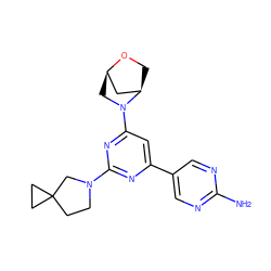 Nc1ncc(-c2cc(N3C[C@@H]4C[C@H]3CO4)nc(N3CCC4(CC4)C3)n2)cn1 ZINC000653663037