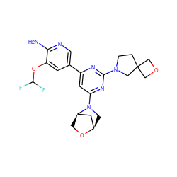 Nc1ncc(-c2cc(N3C[C@@H]4C[C@H]3CO4)nc(N3CCC4(COC4)C3)n2)cc1OC(F)F ZINC000653773216