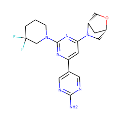 Nc1ncc(-c2cc(N3C[C@@H]4C[C@H]3CO4)nc(N3CCCC(F)(F)C3)n2)cn1 ZINC000653761929