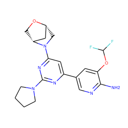 Nc1ncc(-c2cc(N3C[C@@H]4C[C@H]3CO4)nc(N3CCCC3)n2)cc1OC(F)F ZINC000653667554