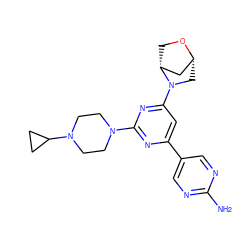 Nc1ncc(-c2cc(N3C[C@@H]4C[C@H]3CO4)nc(N3CCN(C4CC4)CC3)n2)cn1 ZINC000221203565