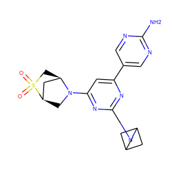 Nc1ncc(-c2cc(N3C[C@@H]4C[C@H]3CS4(=O)=O)nc(N3CC4CC3C4)n2)cn1 ZINC000221231012