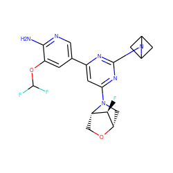 Nc1ncc(-c2cc(N3C[C@@H]4OC[C@H]3[C@H]4F)nc(N3CC4CC3C4)n2)cc1OC(F)F ZINC000653678242