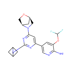 Nc1ncc(-c2cc(N3C[C@H]4C[C@@H]3CO4)nc(N3CC4CC3C4)n2)cc1OC(F)F ZINC000653673701