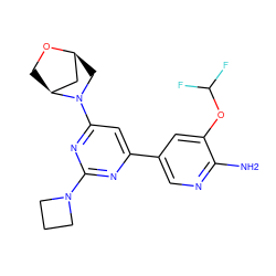 Nc1ncc(-c2cc(N3C[C@H]4C[C@@H]3CO4)nc(N3CCC3)n2)cc1OC(F)F ZINC000653673693