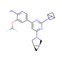 Nc1ncc(-c2cc(N3C[C@H]4C[C@H]4C3)nc(N3CC4CC3C4)n2)cc1OC(F)F ZINC000221217218